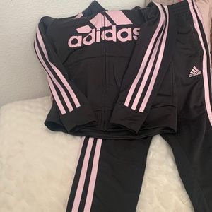 Adidas Girls Tracksuit Black and Pink